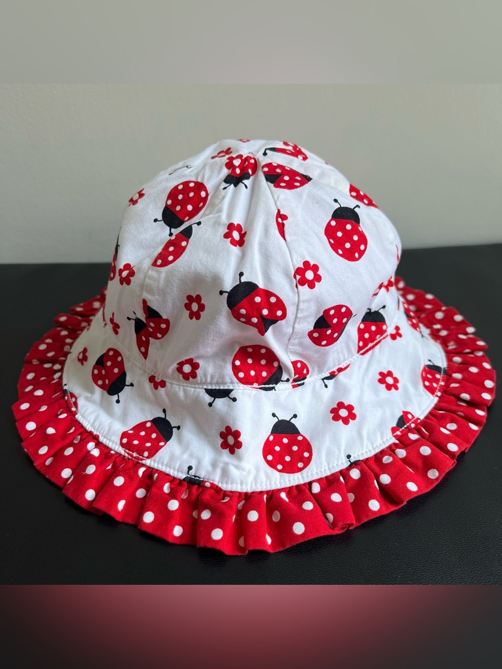 Gymboree Girls Toddler Bucket Sun Hat Size 2T-3T Red Polka Dot Ladybug Vintage